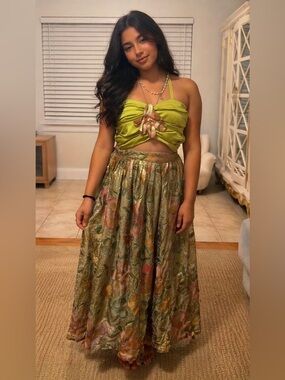 Stylish Olive Green Floral Maxi Skirt for Women